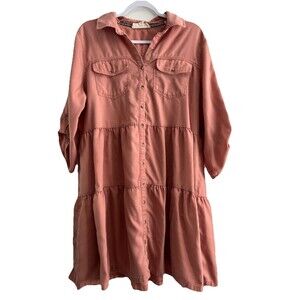 Nurture By Westbound Woman Pink Button Down Dress XL Boho Western 3/4 Sleeve